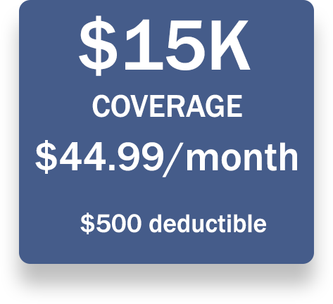 15000 coverage 44.99/mo