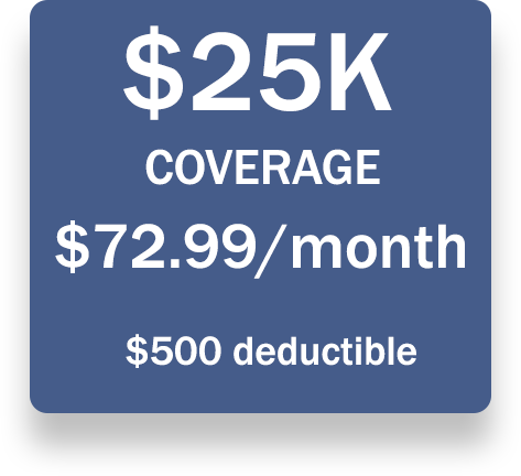 25000 coverage 72.99/mo